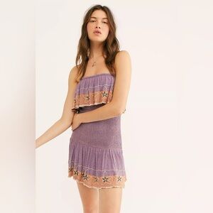 Free People Purple Strapless Sundress with Ruffled Tiered Design